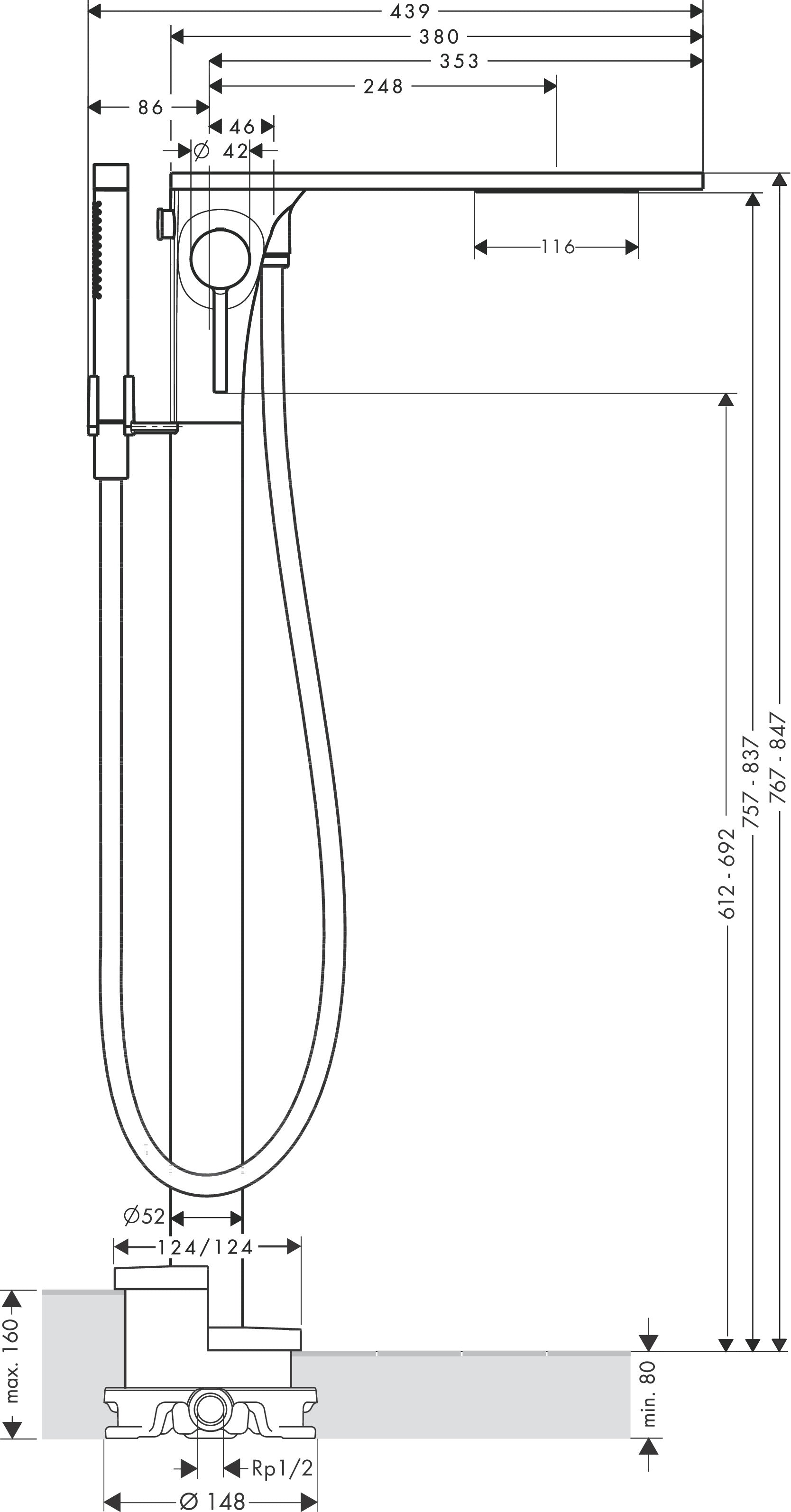 AXOR Massaud Single lever bath mixer floor-standing
