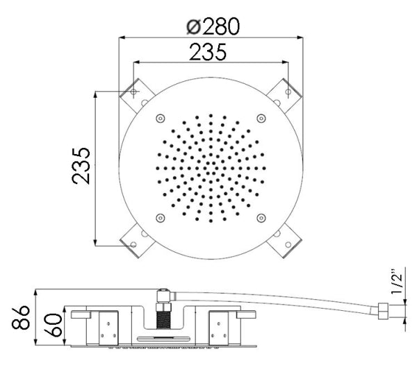 CONCEALED 280mm Round Head