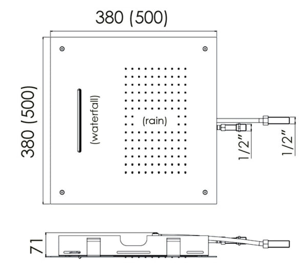 CONCEALED - Dual Flow Square 500mm Shower Head