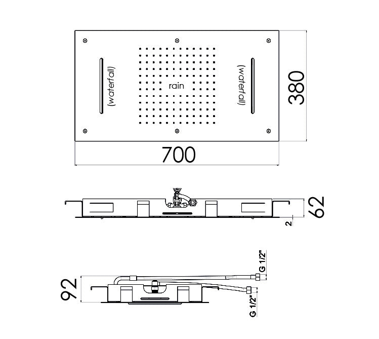 CONCEALED - Dual Flow Rectangular Shower Head