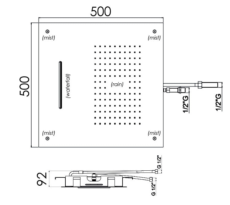 SQUARE - Triple Flow Concealed Head