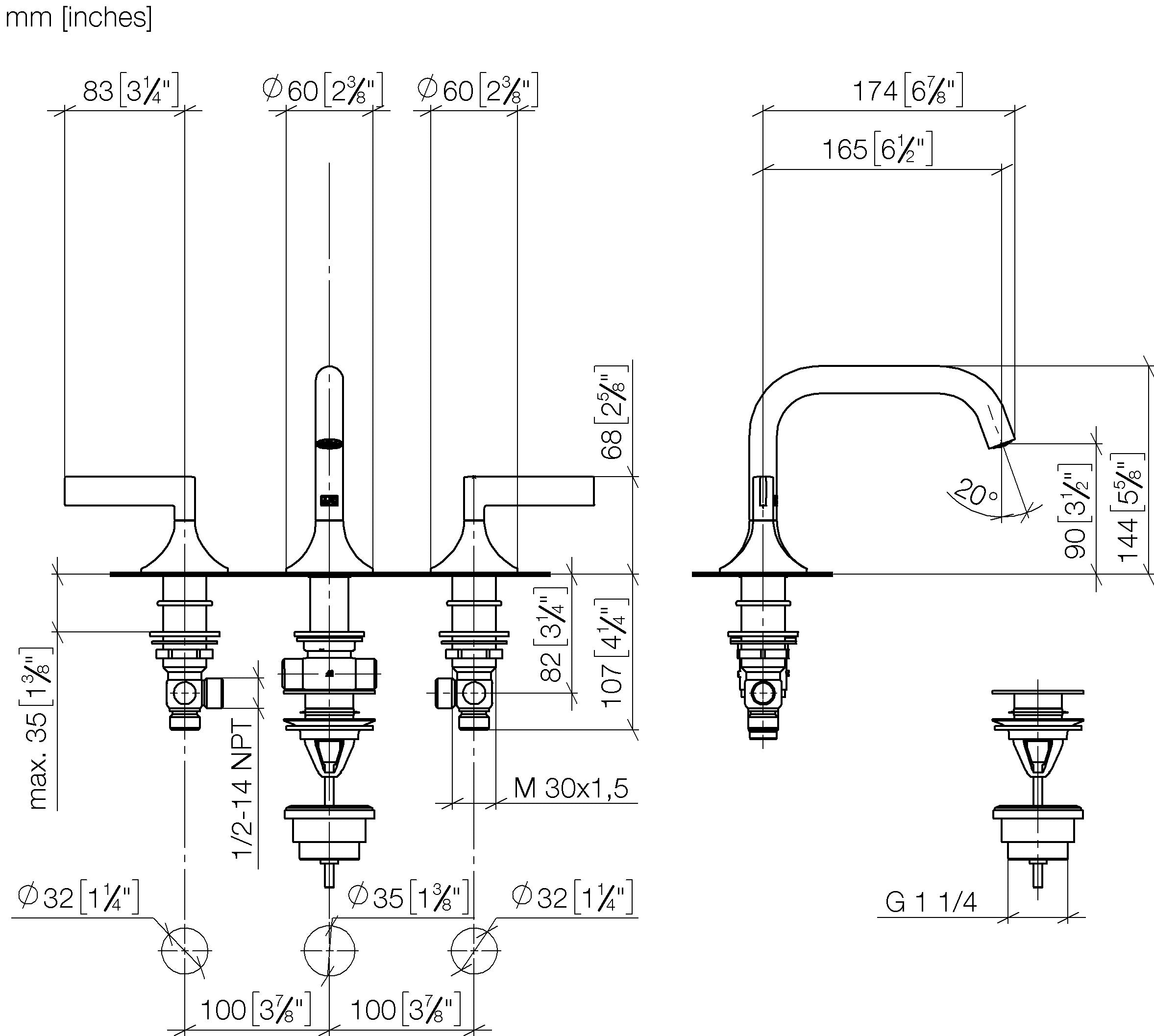 Vaia Three Hole Basin Mixer With Pop Up Waste Chrome II