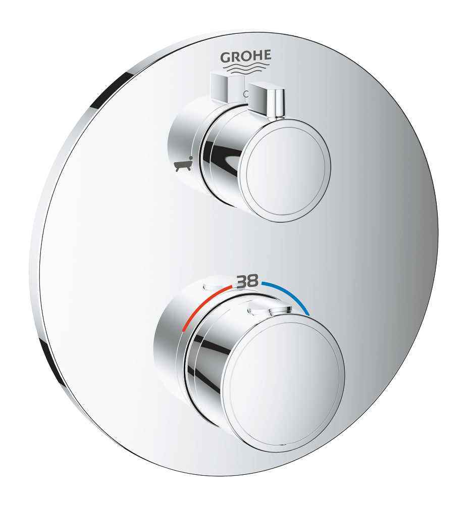 Grohtherm Thermostatic bath tub mixer for 2 outlets with integrated shut off/diverter valve