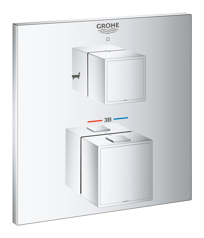 Grohtherm Cube Thermostatic bath tub mixer for 2 outlets with integrated shut off/diverter valve