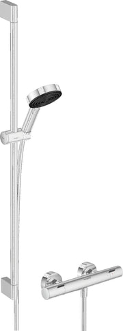 Pulsify Select S Shower system105 3jet Relaxation EcoSmart with Ecostat Fine, shower bar 90 cm, hand shower holder and shower hose