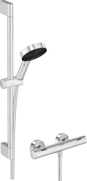 Pulsify Select S Shower system 105 3jet Relaxation EcoSmart with Ecostat Fine, shower bar 65 cm, hand shower holder and shower hose