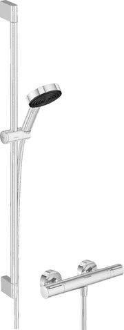 Pulsify Select S Shower system 105 3jet Relaxation EcoSmart with Ecostat Element, shower bar 90 cm, hand shower holder and shower hose