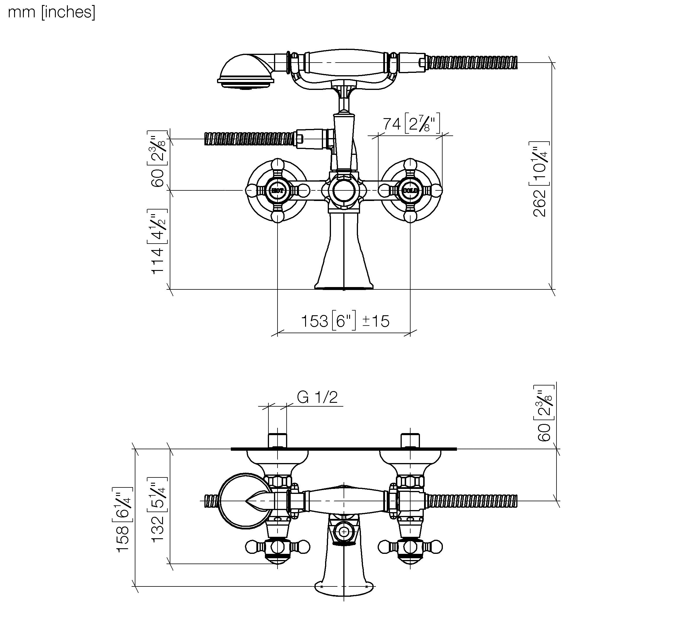 Madison Bath Mixer For Wall Mounting With Hand Shower Set Chrome