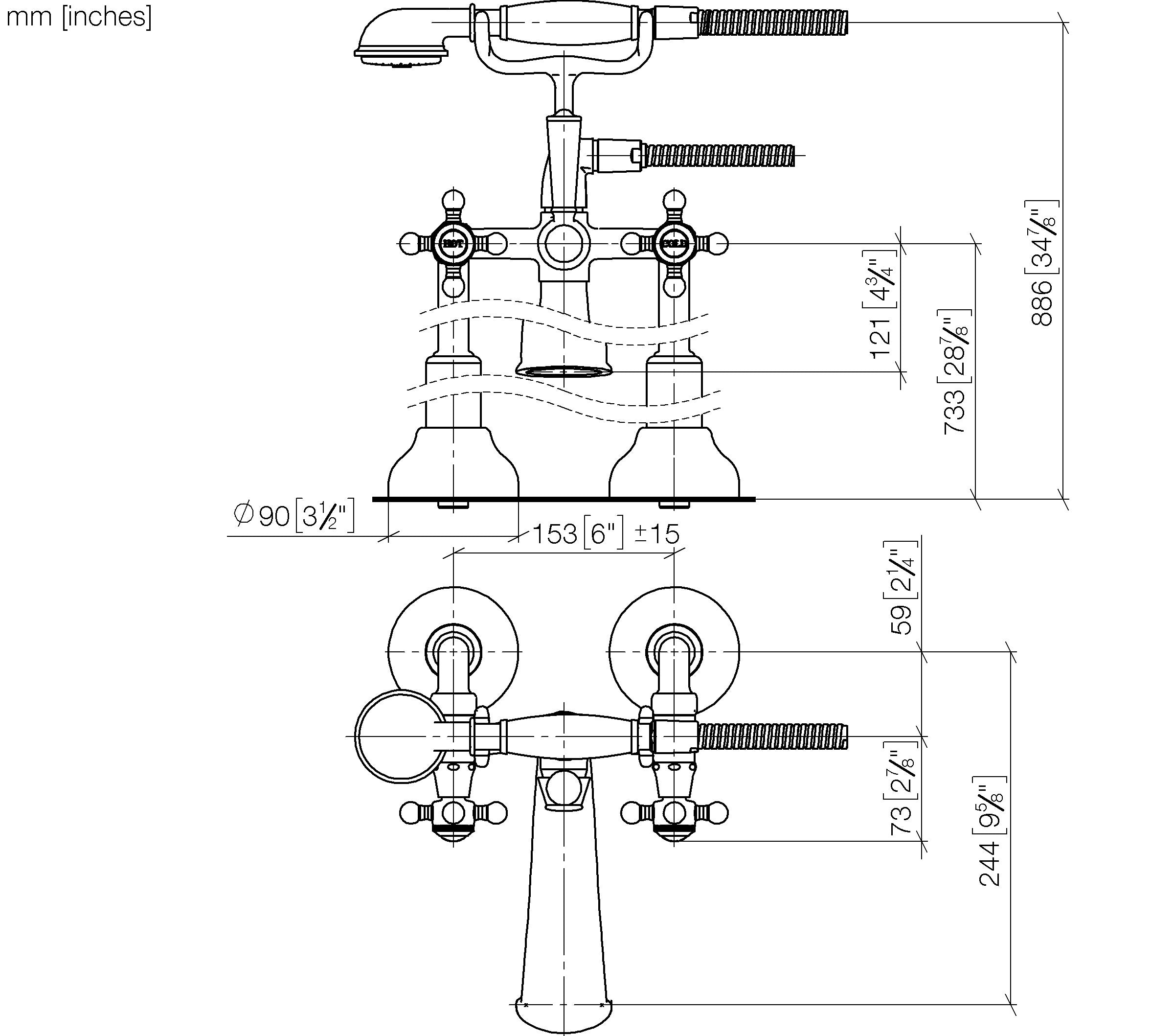 Madison Two Hole Bath Mixer For Free Standing Assembly With Hand Shower Set Chrome