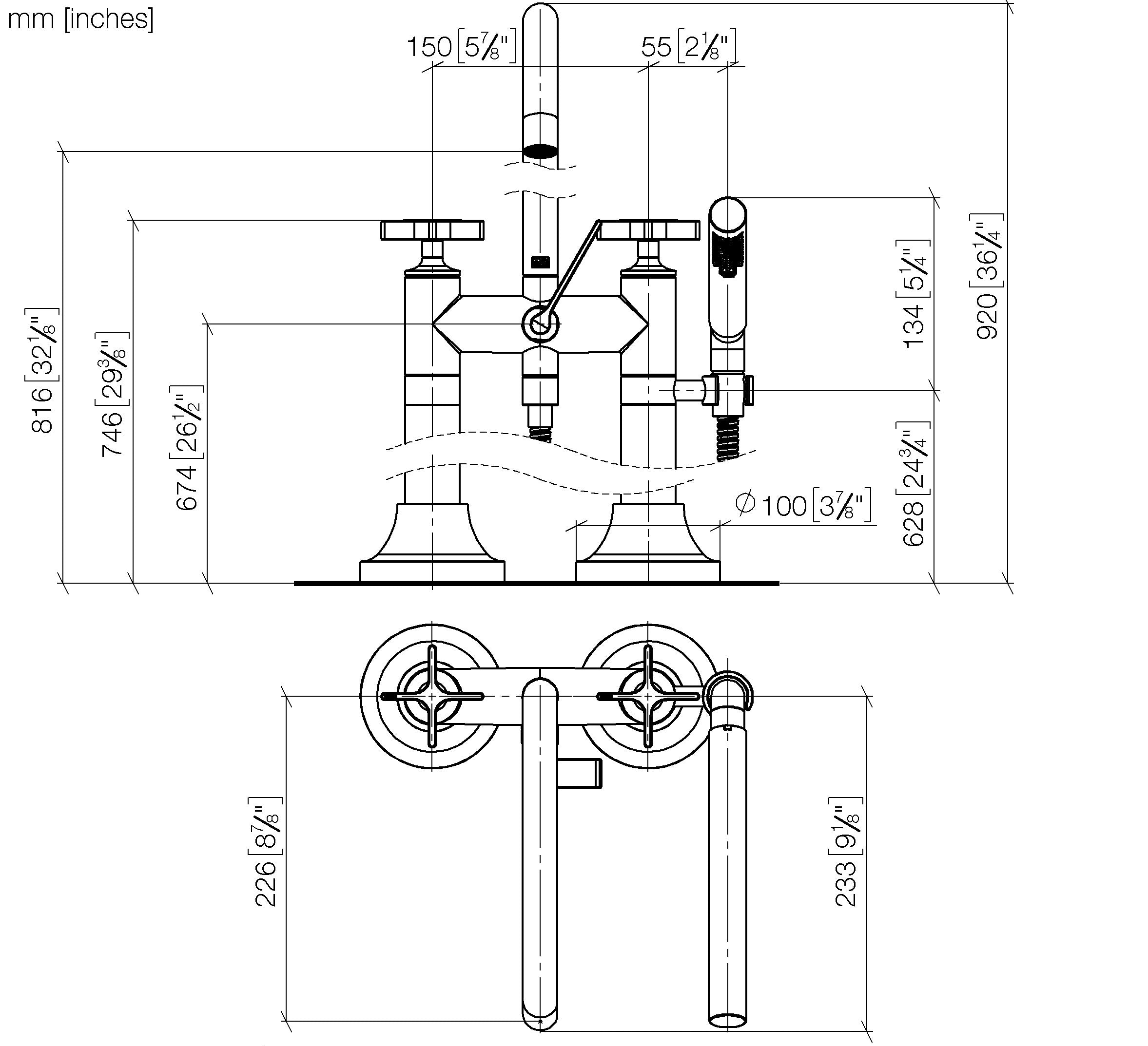 Vaia Two Hole Bath Mixer For Free Standing Assembly With Hand Shower Set Chrome