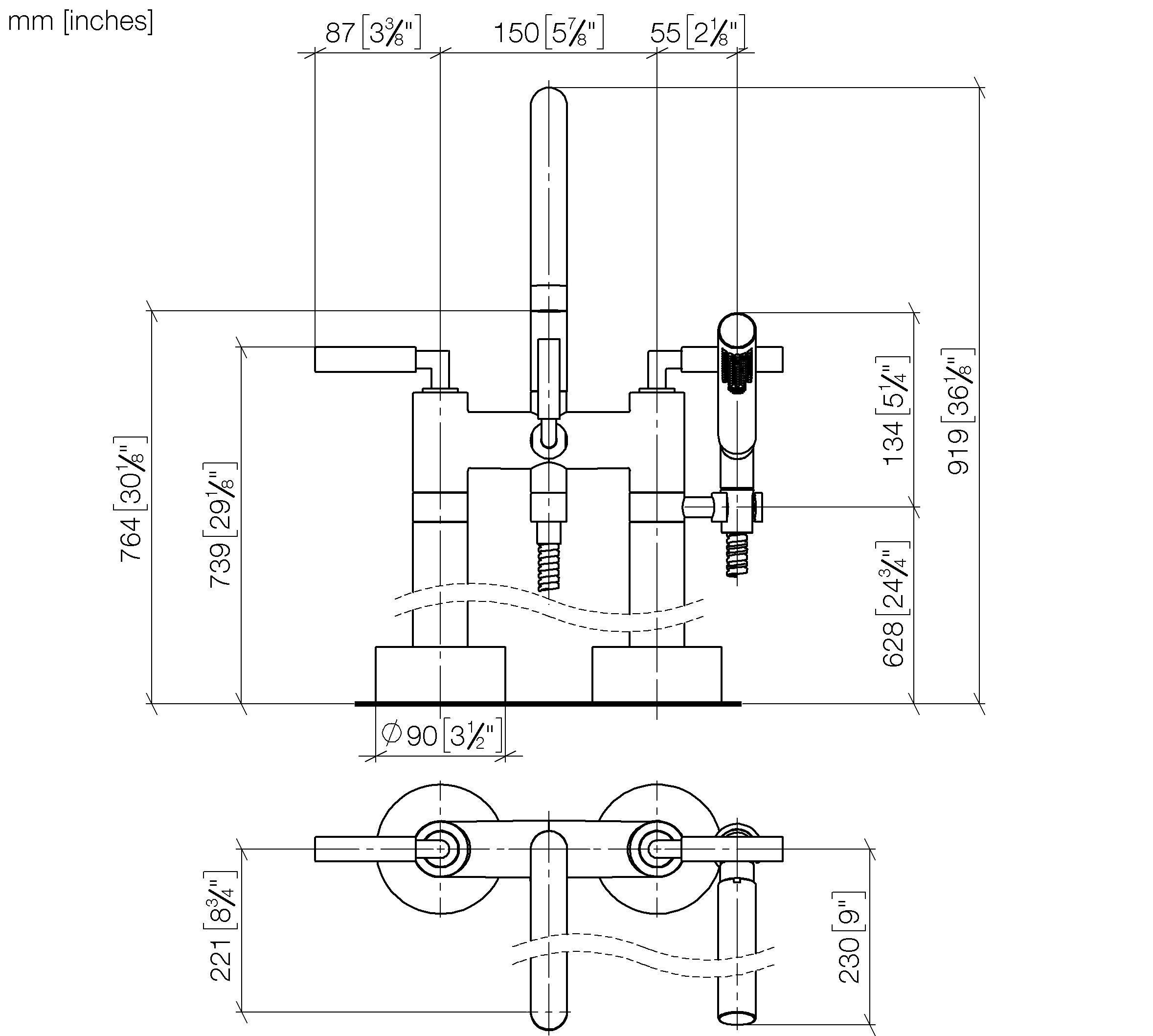Tara Two Hole Bath Mixer For Free Standing Assembly With Hand Shower Set Chrome