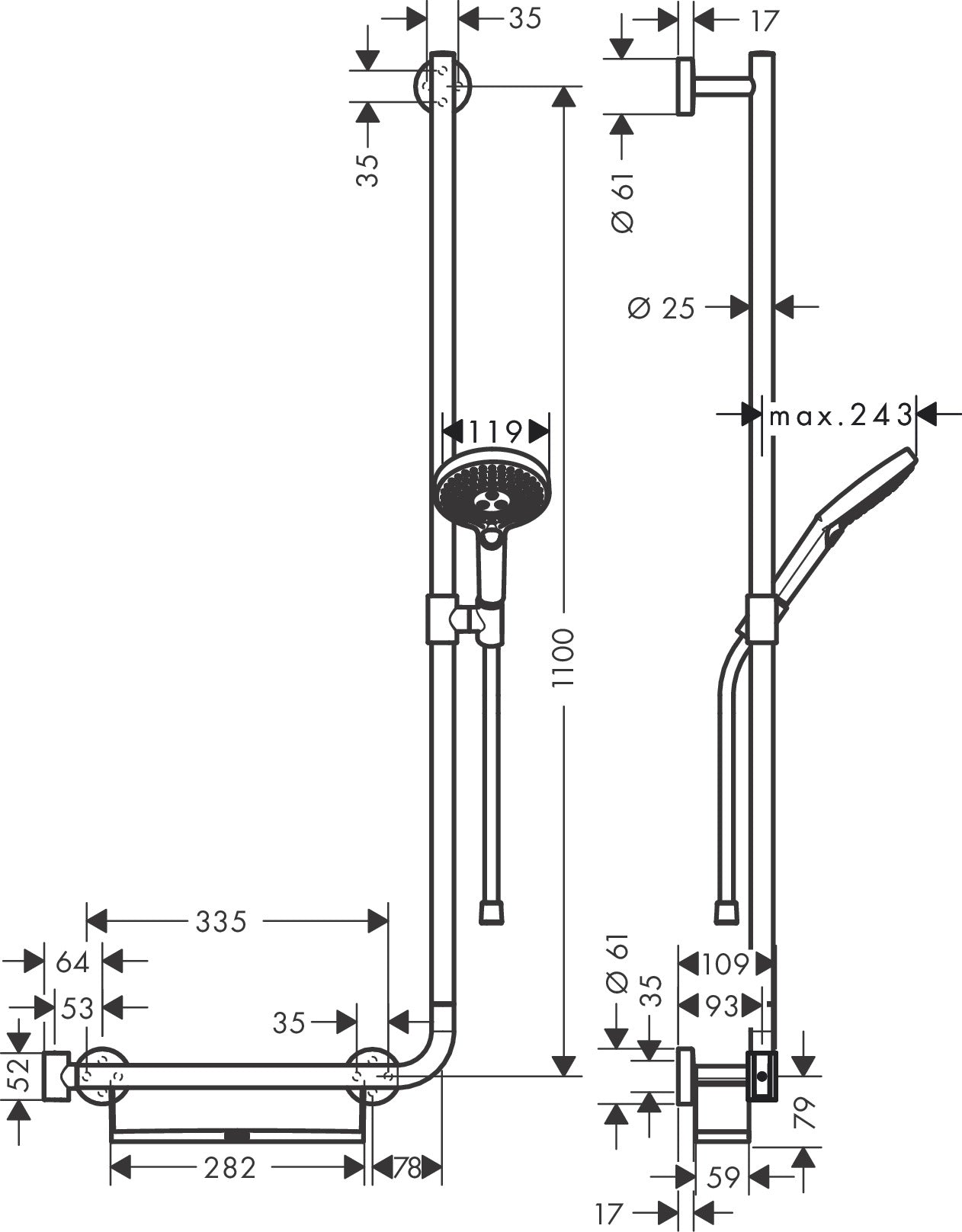 Raindance Select S Shower set 120 3jet with shower rail 110 cm right