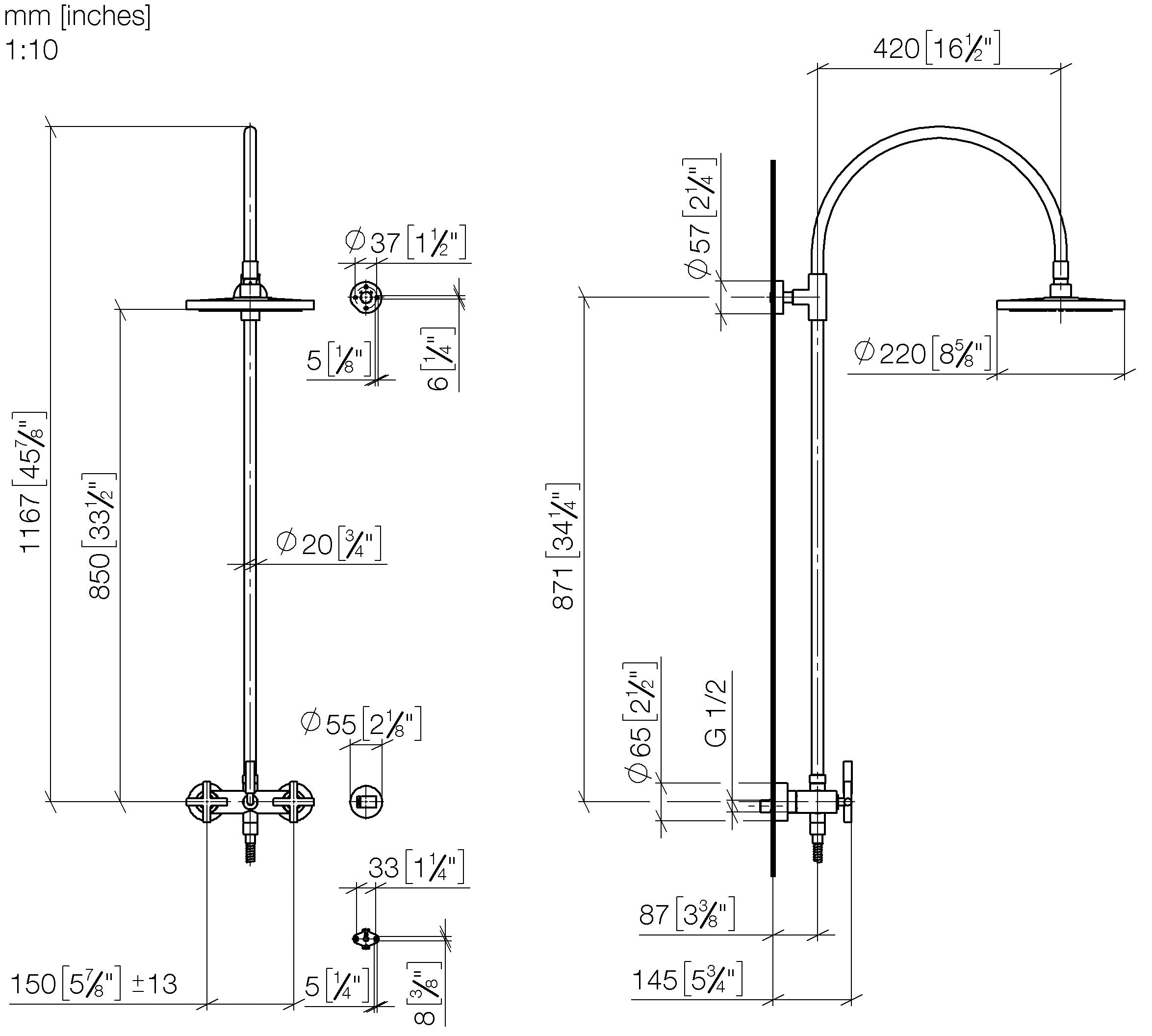Tara Showerpipe With Shower Mixer Without Hand Shower Flowreduce 220 mm Chrome