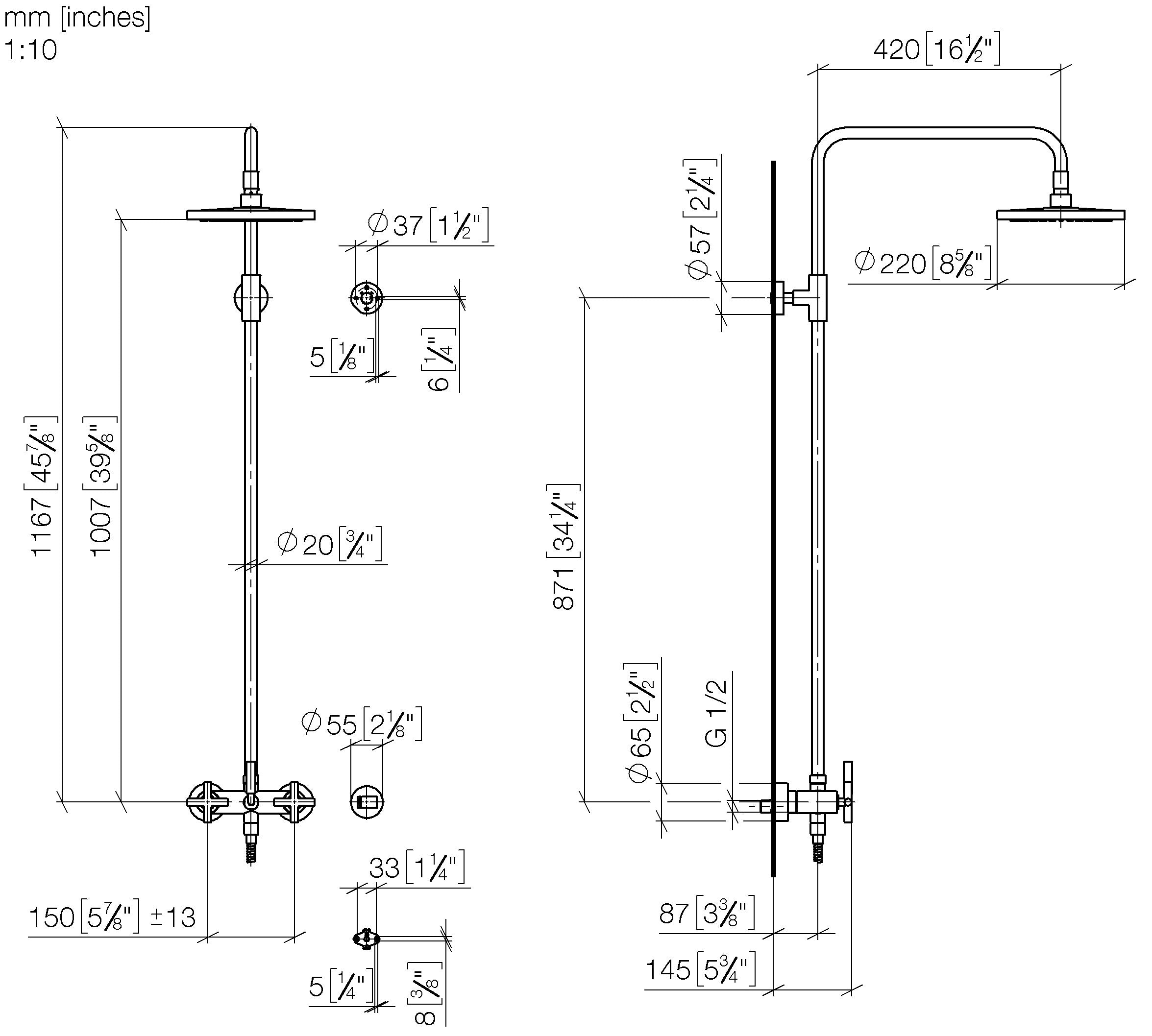 Tara Showerpipe Without Hand Shower Flowreduce 220 mm Chrome
