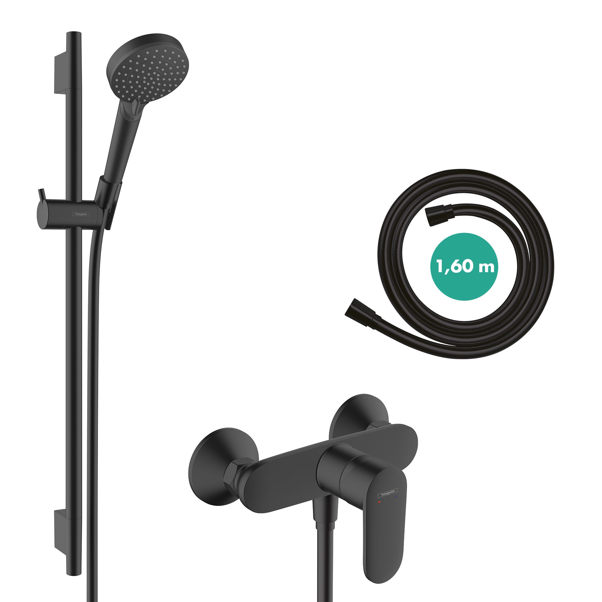 Vernis Blend Shower system for exposed installation 100 Vario EcoSmart with single lever shower mixer and shower bar S Puro 65 cm