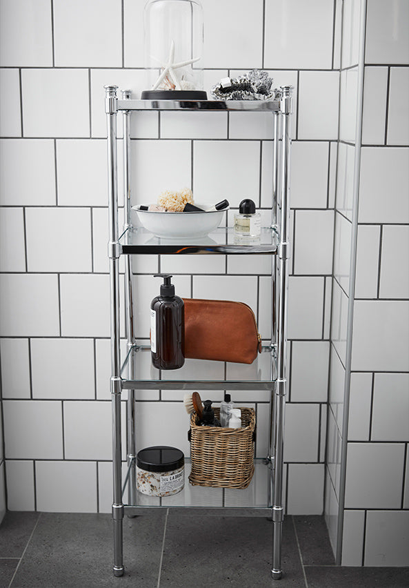 4 TIER GLASS SHELF UNIT CHROME