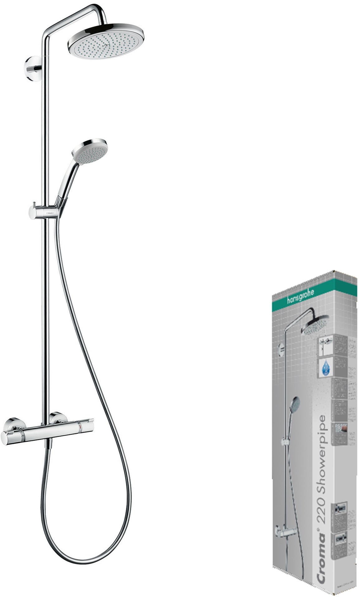 Croma Showerpipe 220 1jet with thermostatic shower mixer