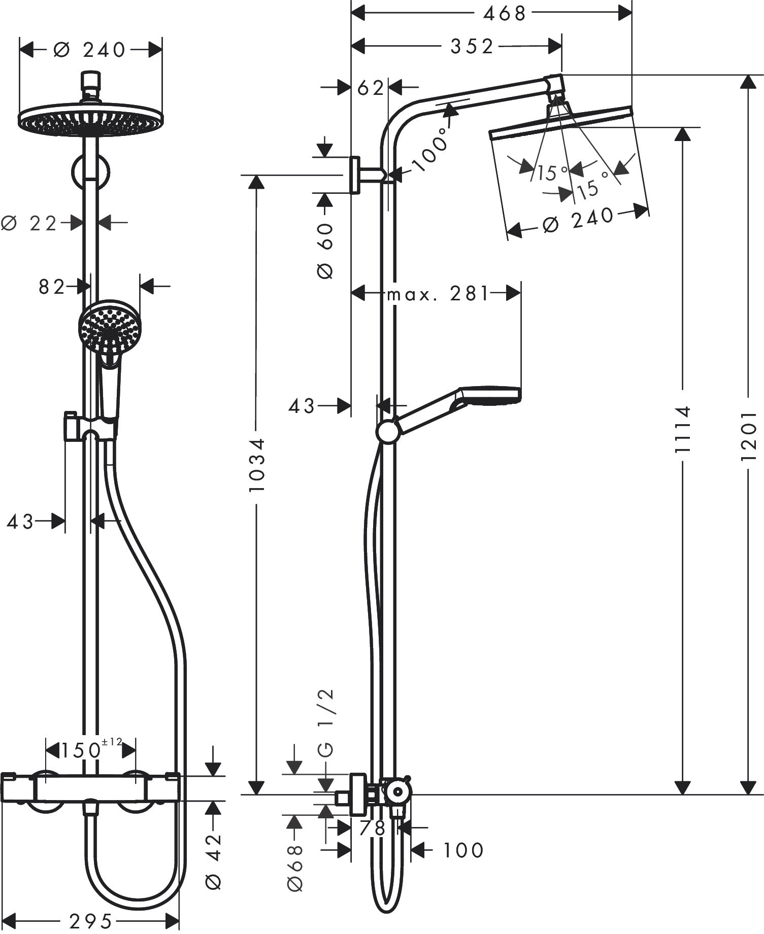 Crometta S Showerpipe 240 1jet with thermostatic shower mixer