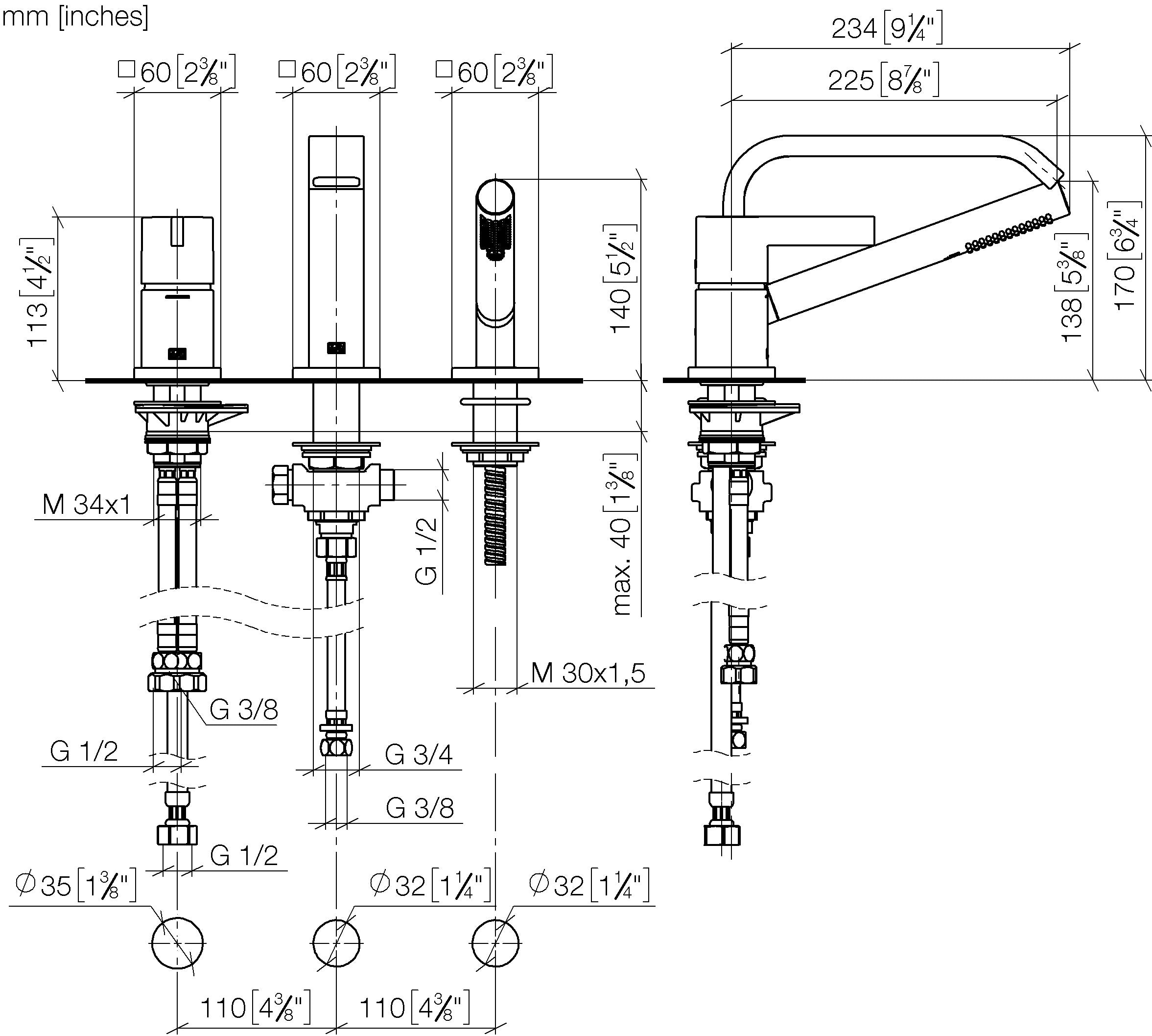 Imo Three Hole Single Lever Bath Mixer For Bath Rim Or Tile Edge Installation Chrome