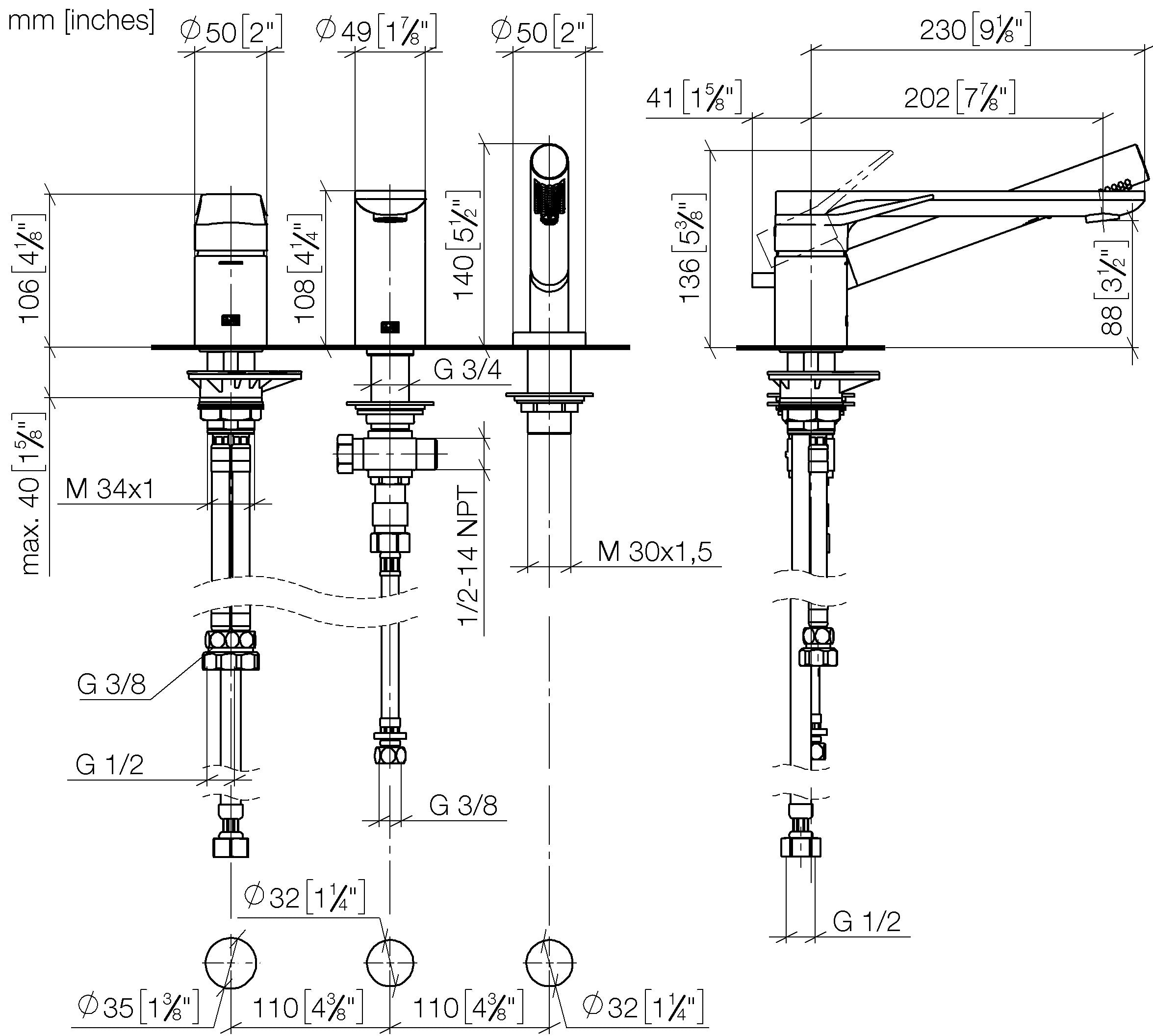 Liss Three Hole Single Lever Bath Mixer For Bath Rim Or Tile Edge Installation Chrome