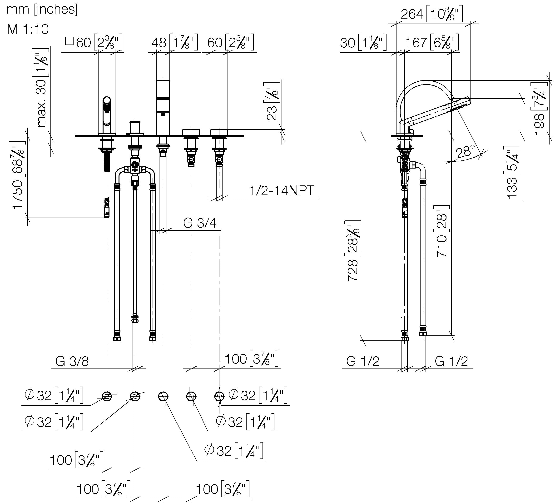 Cyo Five Hole Bath Mixer For Bath Rim Or Tile Edge Installation Chrome