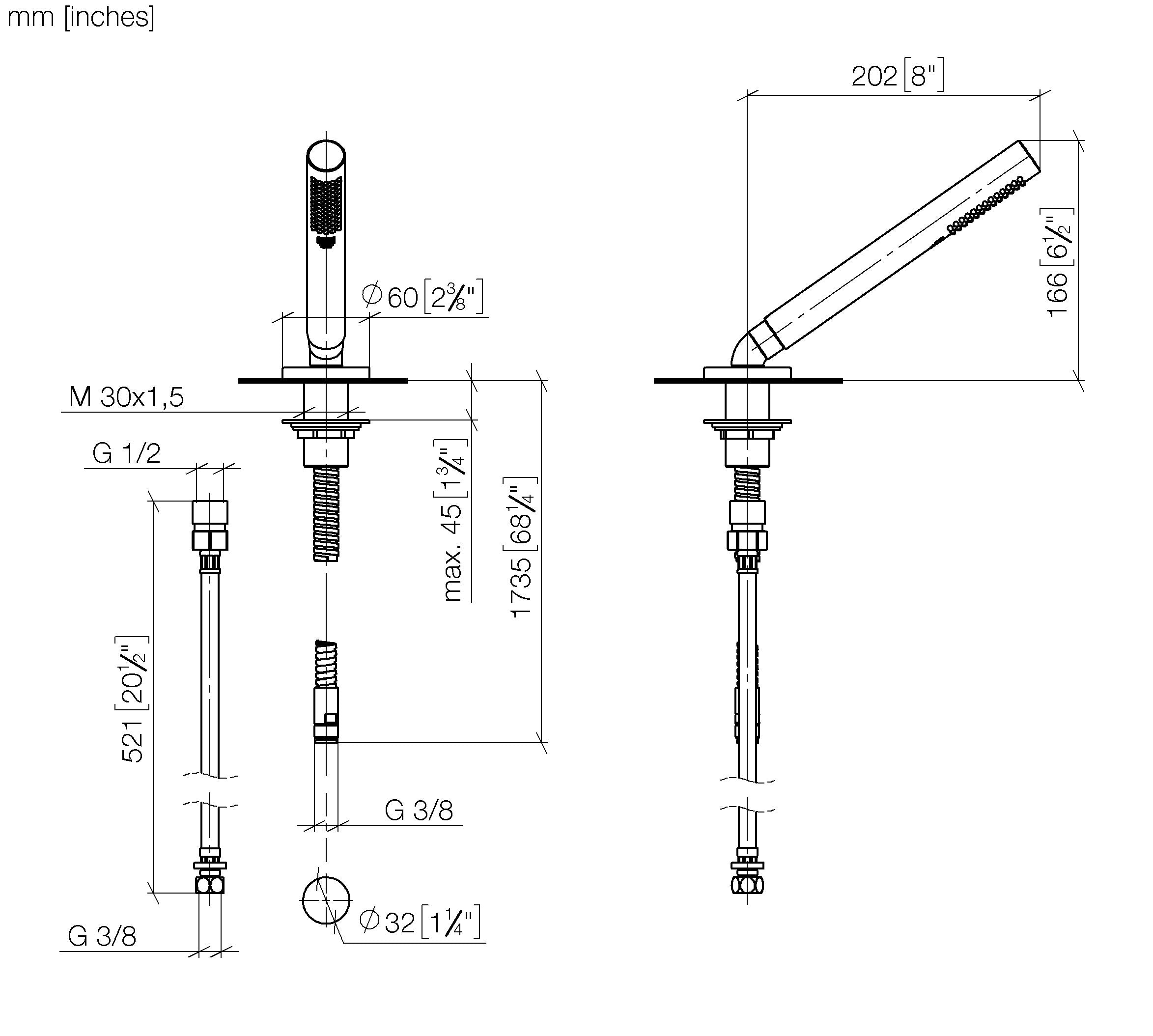 Meta Hand Shower Set For Bath Rim Or Tile Edge Installation Chrome