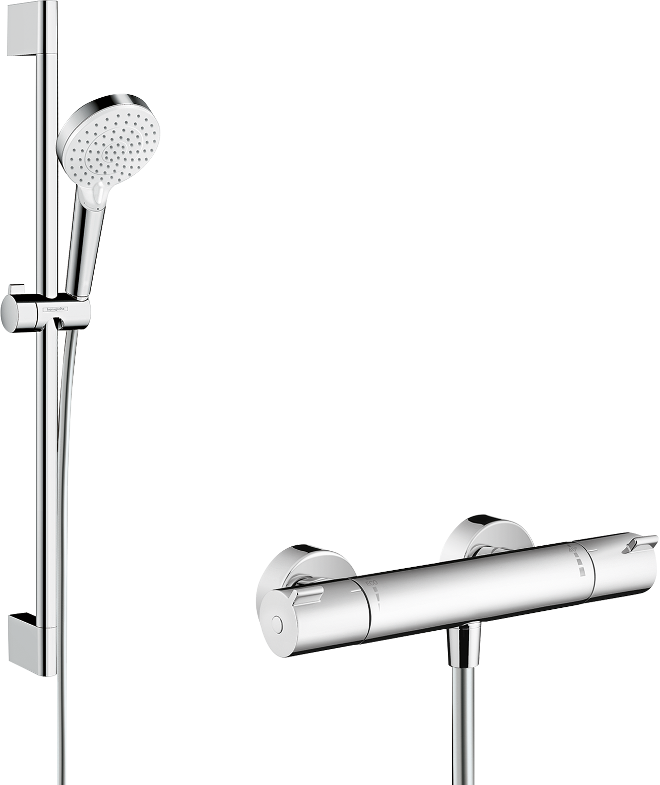 Crometta Shower system 100 Vario with Ecostat 1001 CL thermostatic mixer and shower rail 65 cm