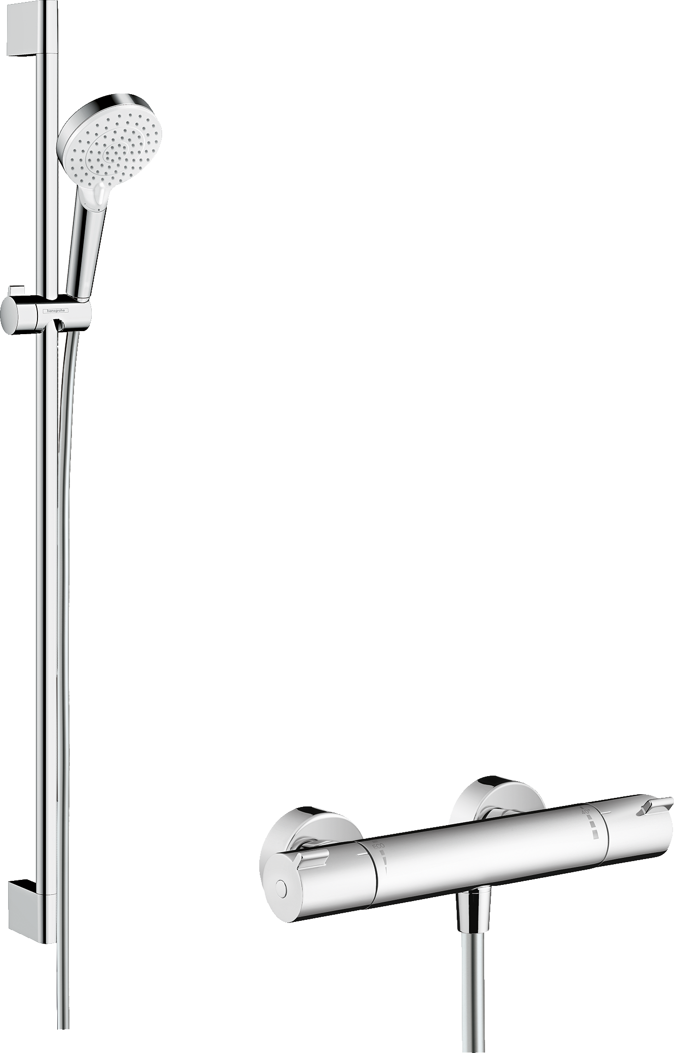 Crometta Shower system 100 Vario with Ecostat 1001 CL thermostatic mixer and shower rail 90 cm