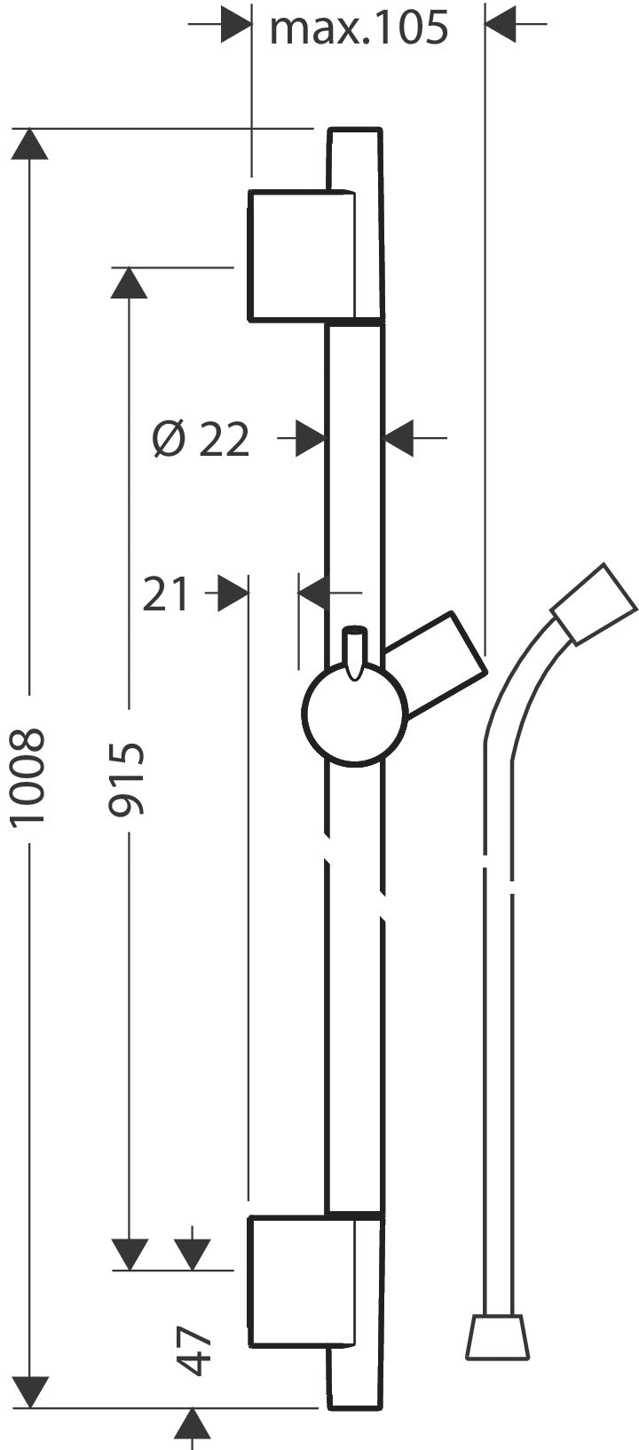 Unica Shower rail S Puro 90 cm with Isiflex shower hose 160 cm