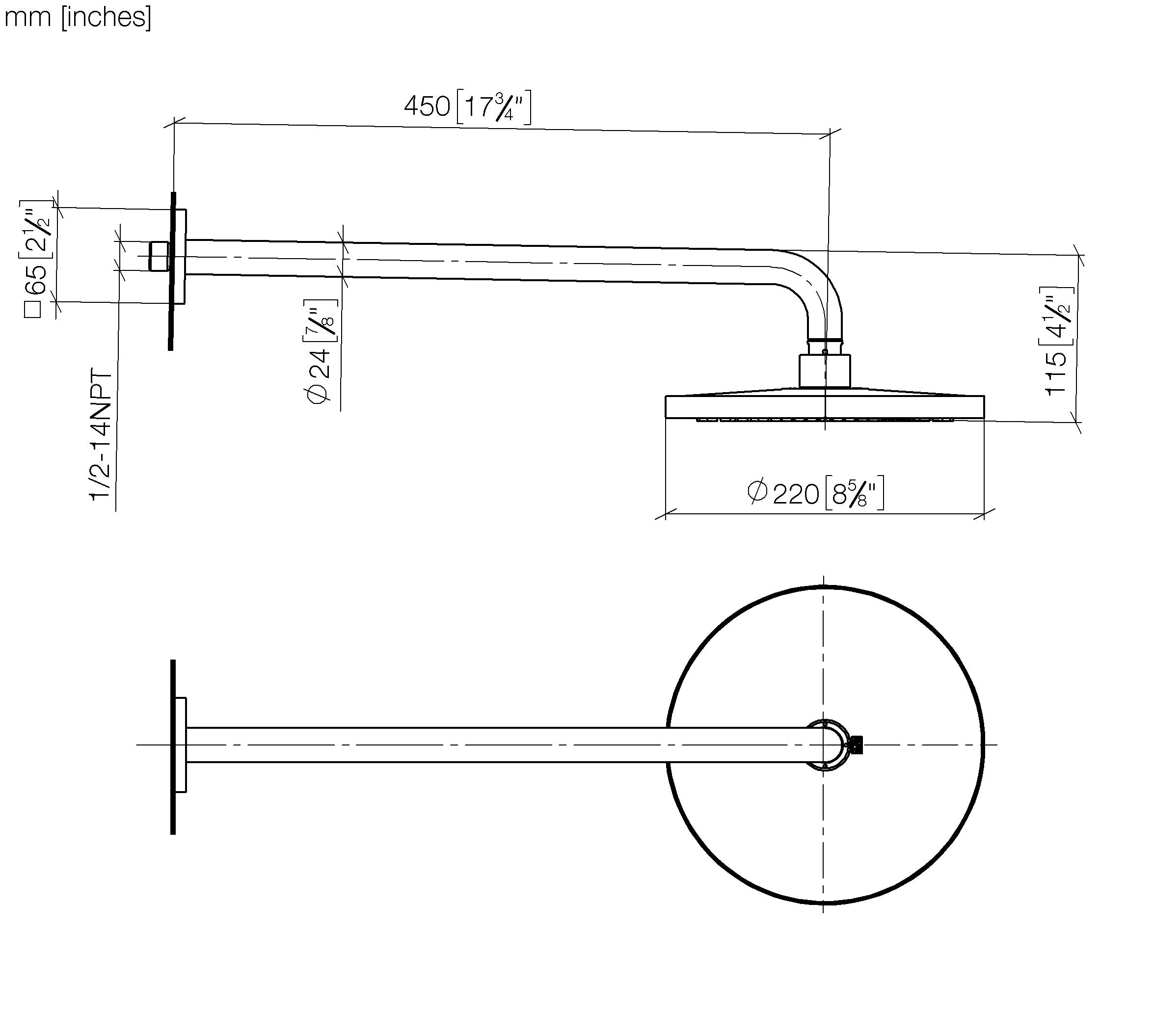 Rain Shower With Wall Fixing Flowreduce 220 mm Chrome