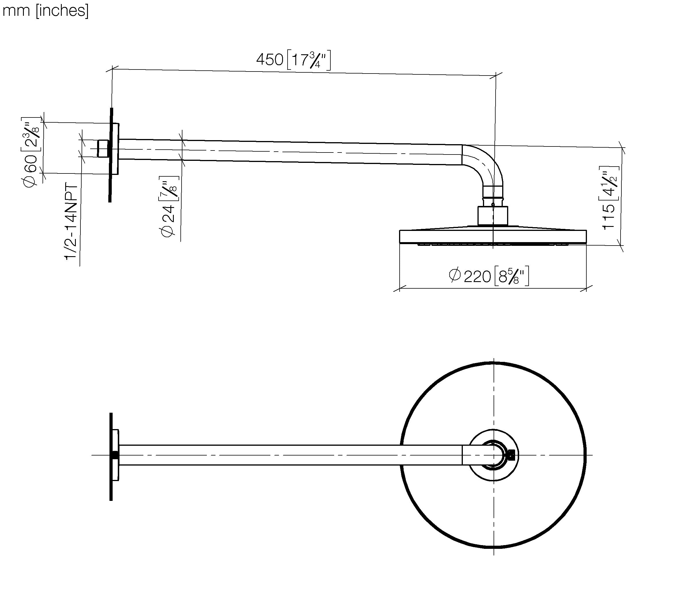 Rain Shower With Wall Fixing Flowreduce 220 mm