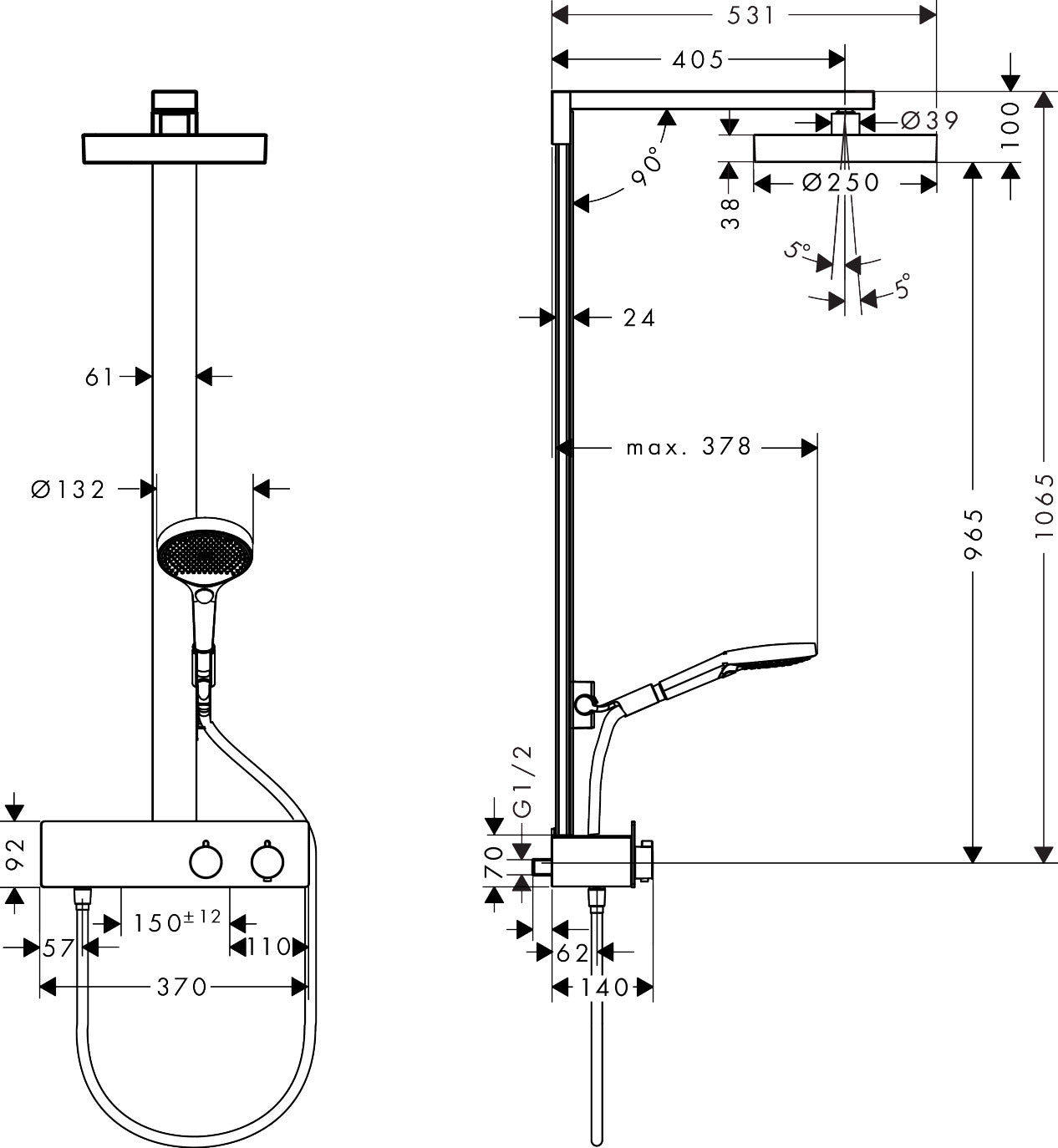 Rainfinity Showerpipe 250 1jet EcoSmart with ShowerTablet 350