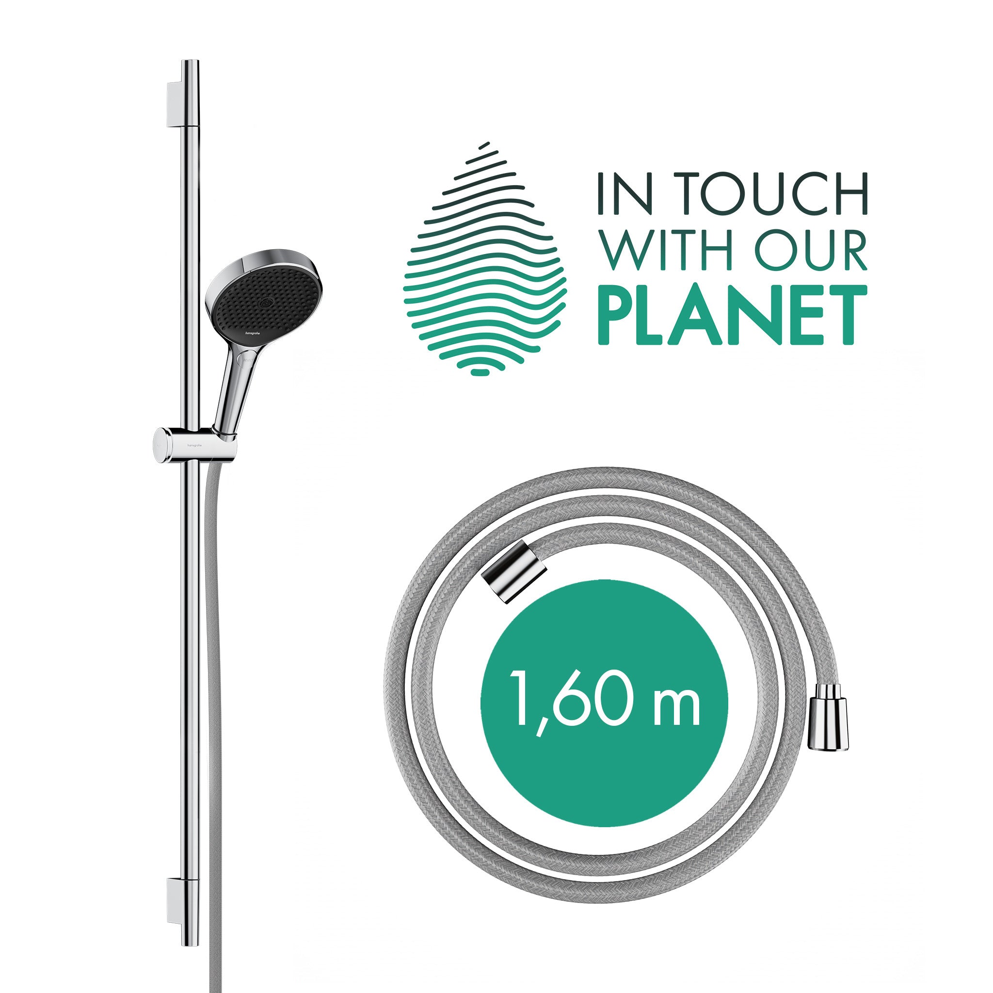 Rainfinity Shower set 130 3jet EcoSmart with shower bar S Puro 90 cm, push slider and Designflex textile shower hose 160 cm