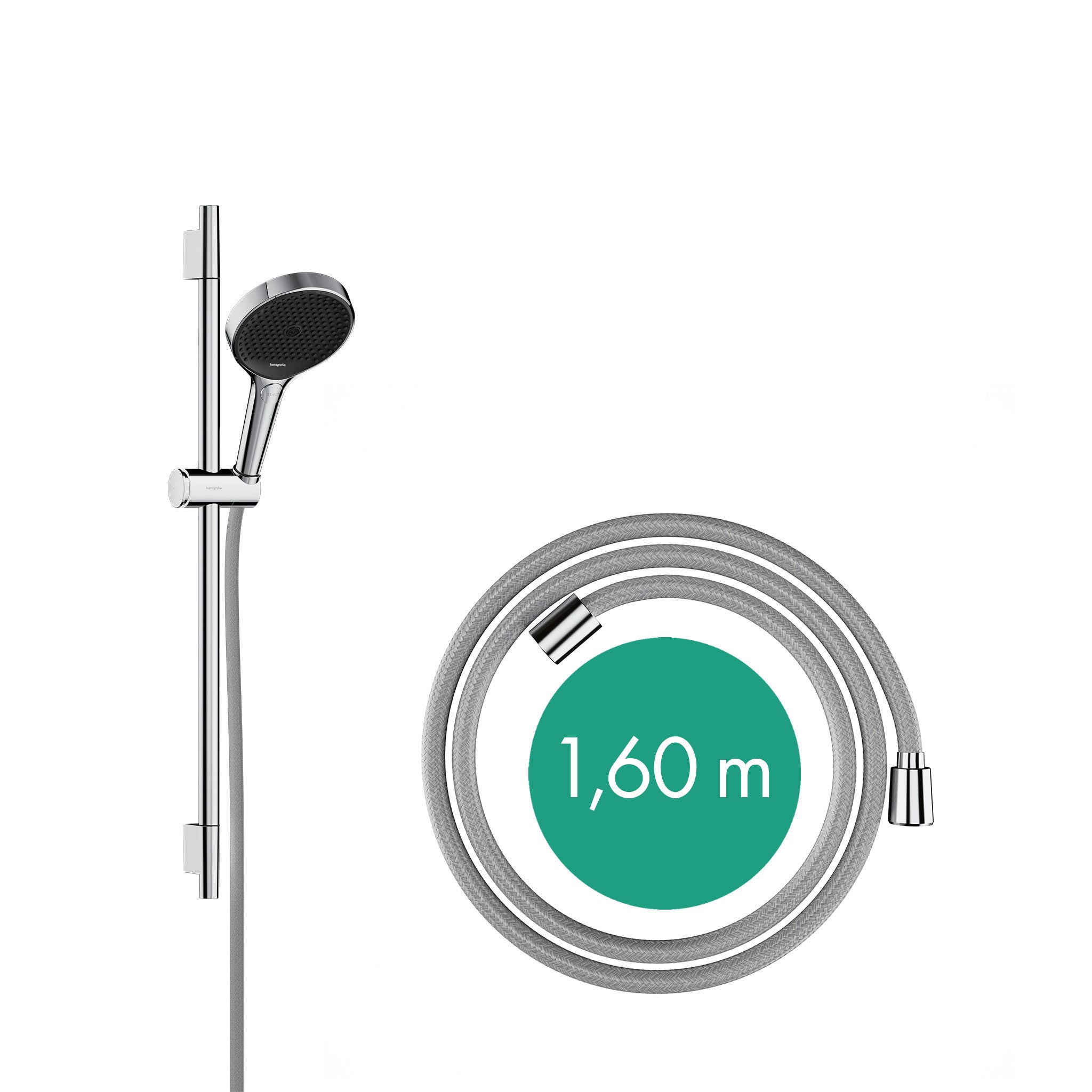 Rainfinity Shower set 130 3jet with shower bar S Puro 65 cm, push slider and Designflex textile shower hose 160 cm