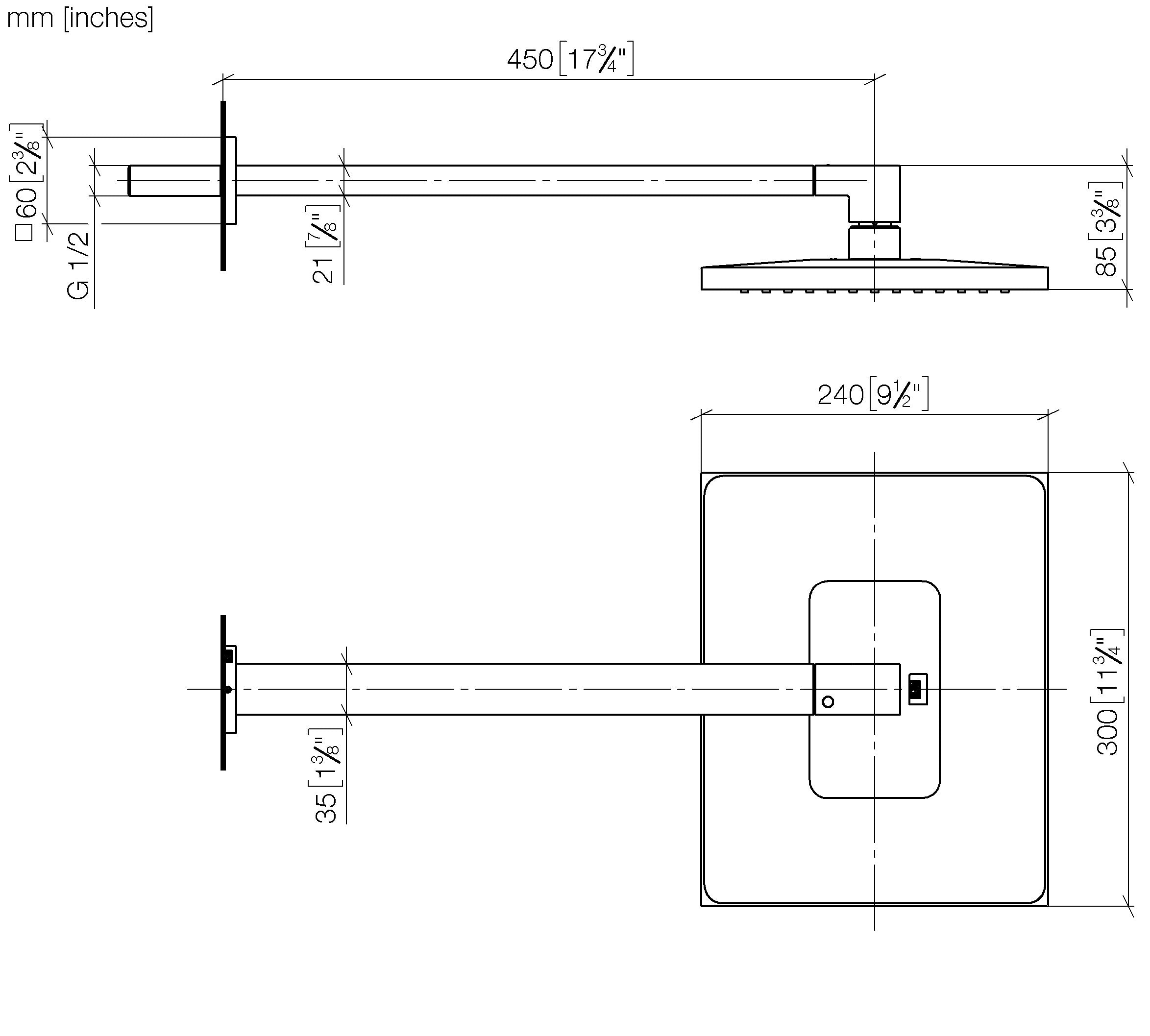 Rain Shower With Wall Fixing 300 X 240 mm Chrome