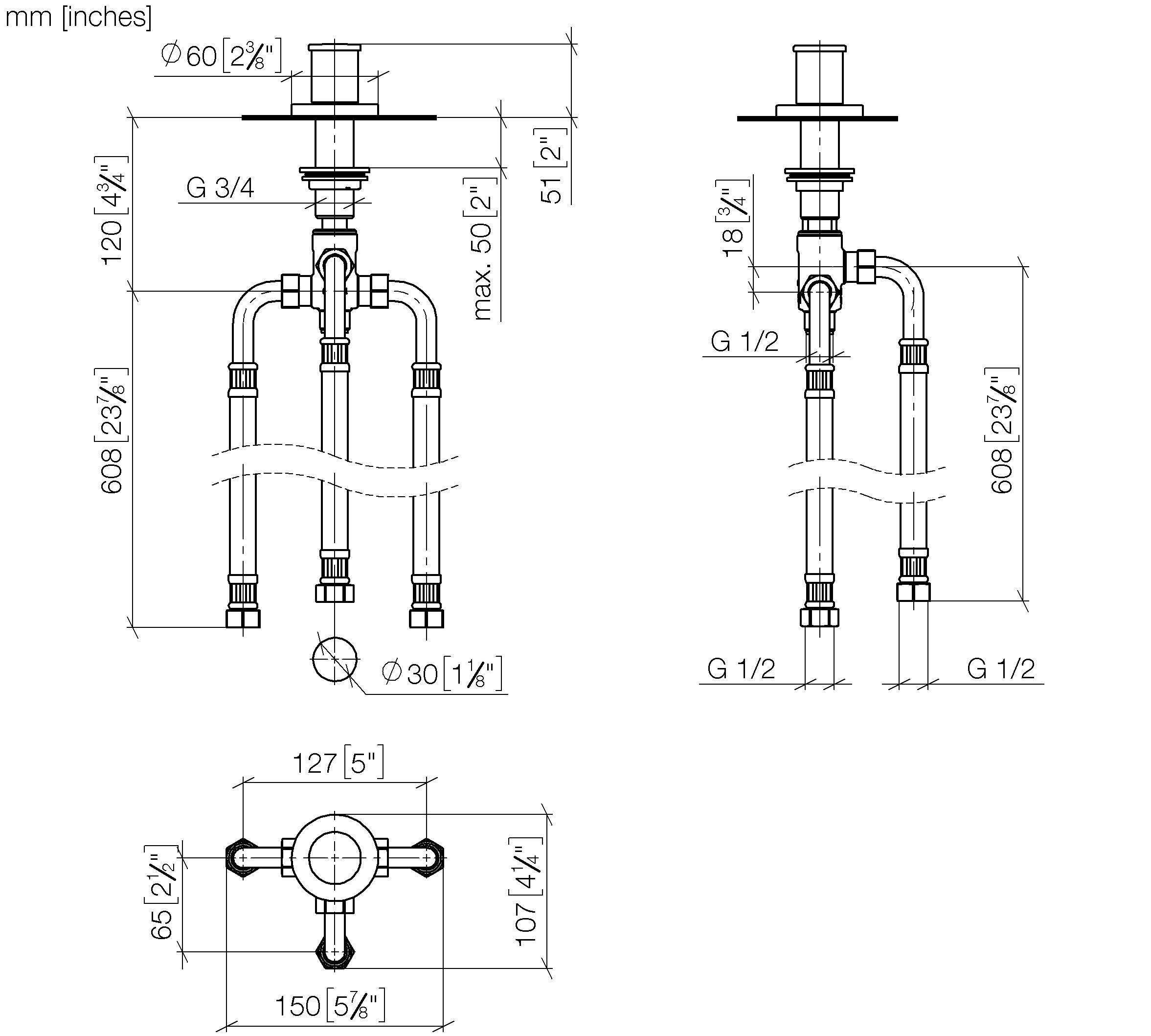 Meta Two Way Diverter For Bath Rim Or Tile Edge Installation Chrome