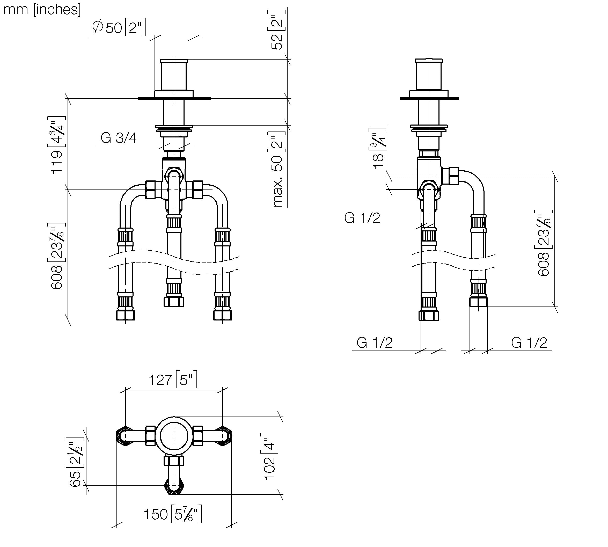 Two Way Diverter For Bath Rim Or Tile Edge Installation Chrome II