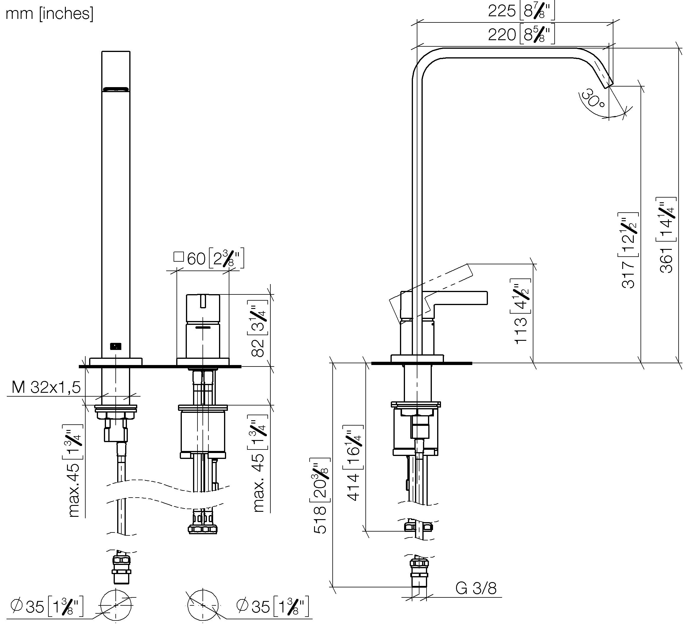 Imo Two Hole Basin Mixer With High Spout Without Pop Up Waste Chrome