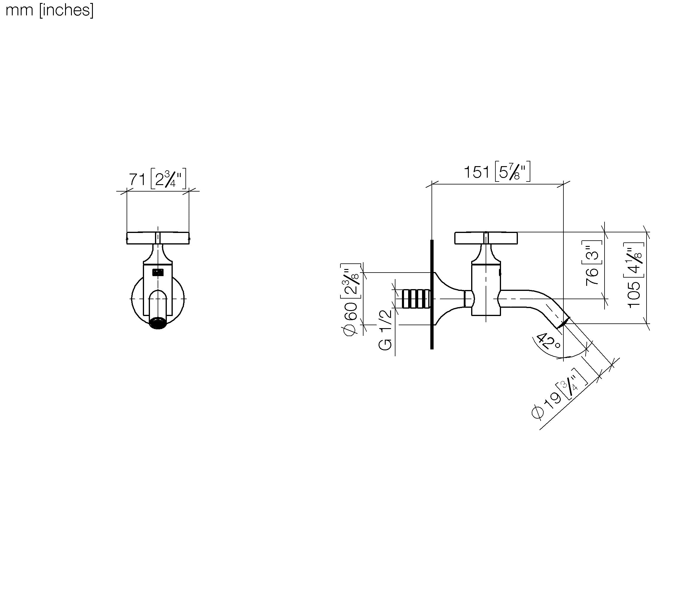Vaia Wall Mounted Valve Cold Water Without Pop Up Waste Chrome