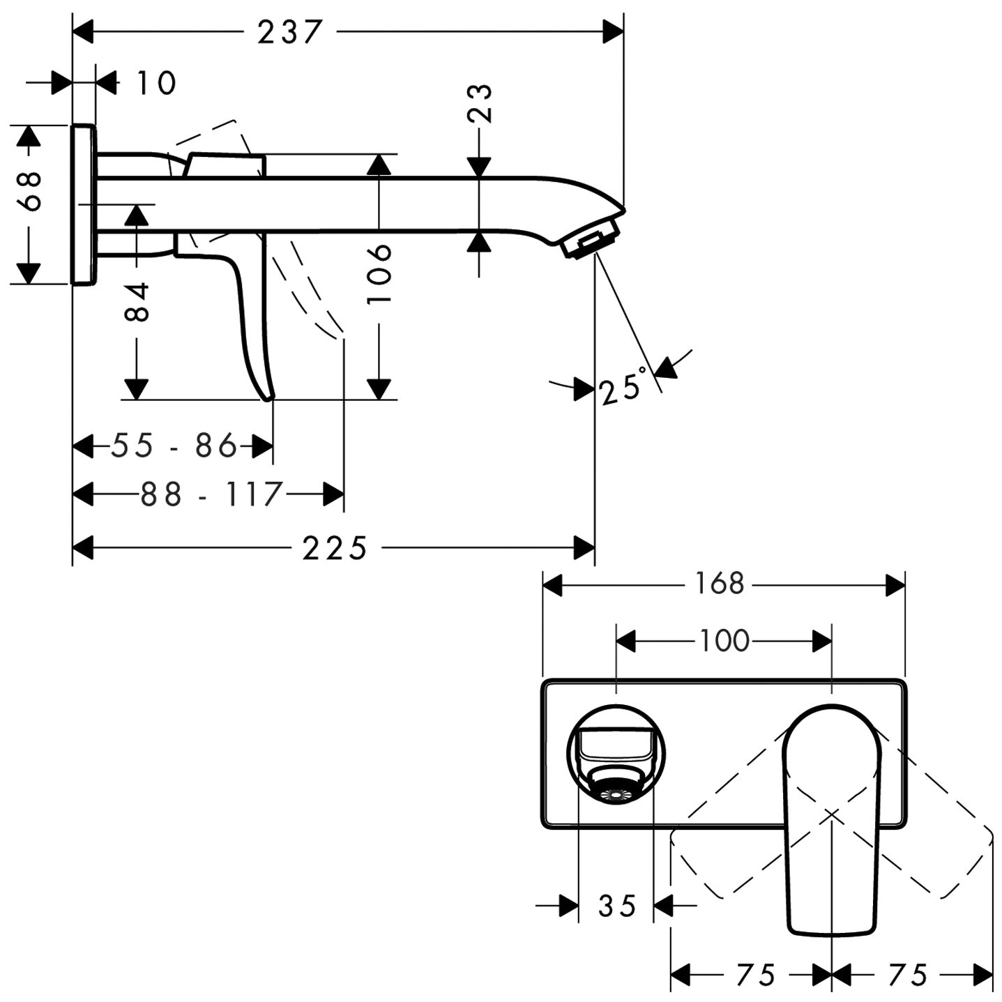 Metris Single lever basin mixer for concealed installation with spout 22.5 cm