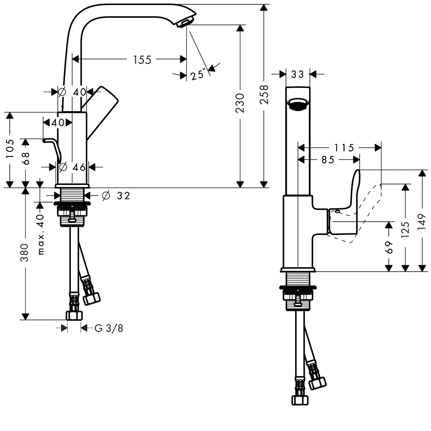 Metris Single lever basin mixer 230 with pop-up waste