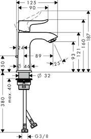 Metris Single lever basin mixer 100 for handrinse basins with pop-up waste set