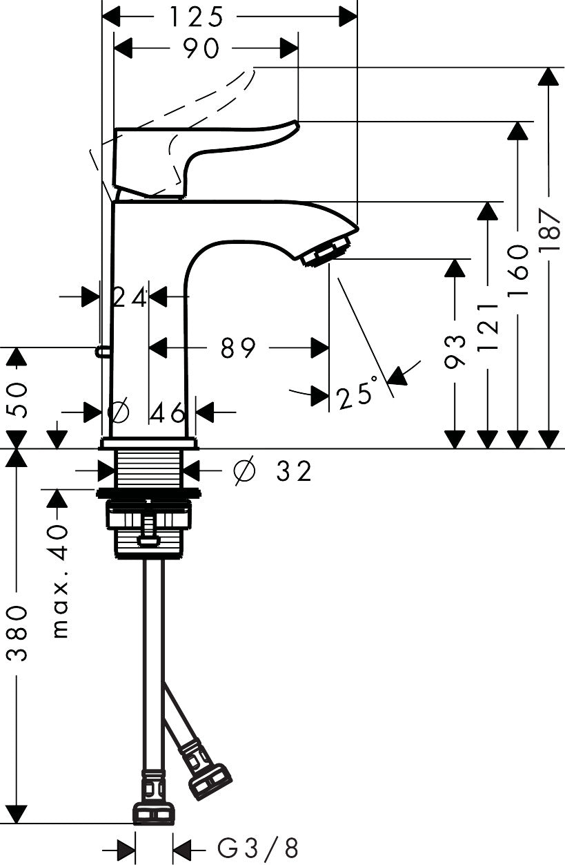Metris Single lever basin mixer 100 for handrinse basins with pop-up waste set