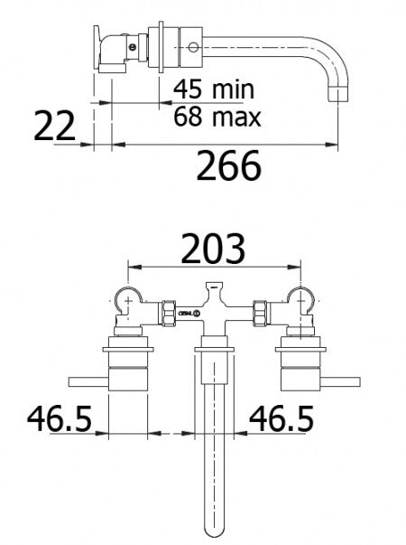 TECHNO 465 - 3 Hole Wall Basin Mixer