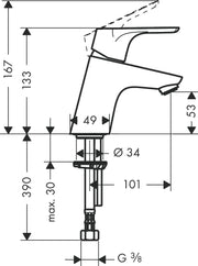 Focus Pillar tap 70 for cold water or pre-adjusted water without waste