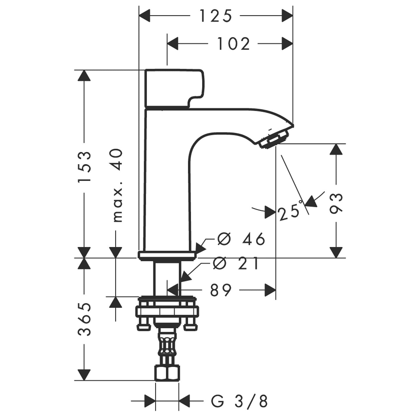 Metris Pillar tap 100 for cold water without waste