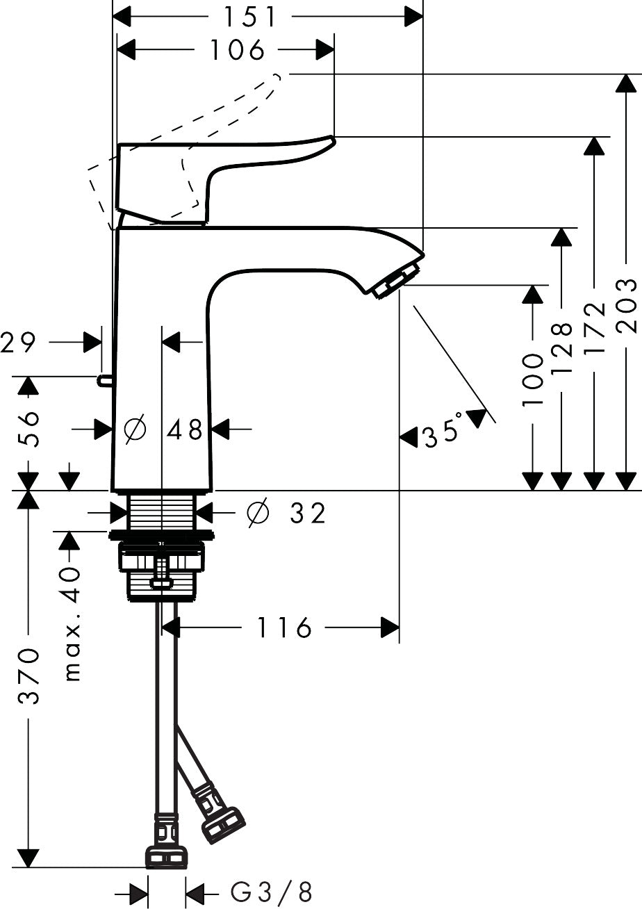 Metris Single lever basin mixer 110 LowFlow 3.5 l/m with pop-up waste