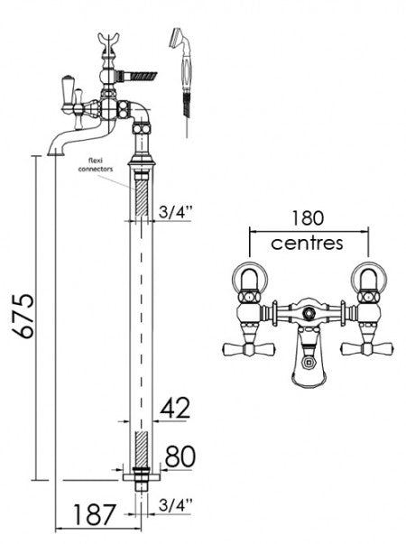 EDWARDIAN - 2 Hole Bath/Shower Mixer