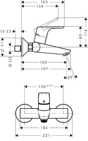 Focus Single lever basin mixer for exposed installation