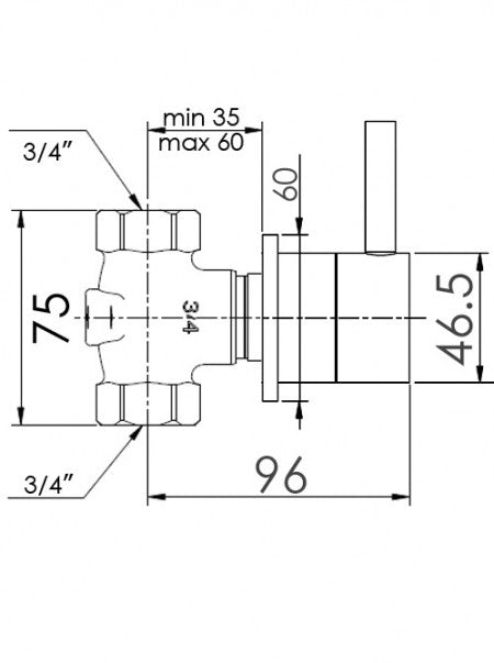 TECHNO 465 - 3/4 inch Stop Valve (wall) LH